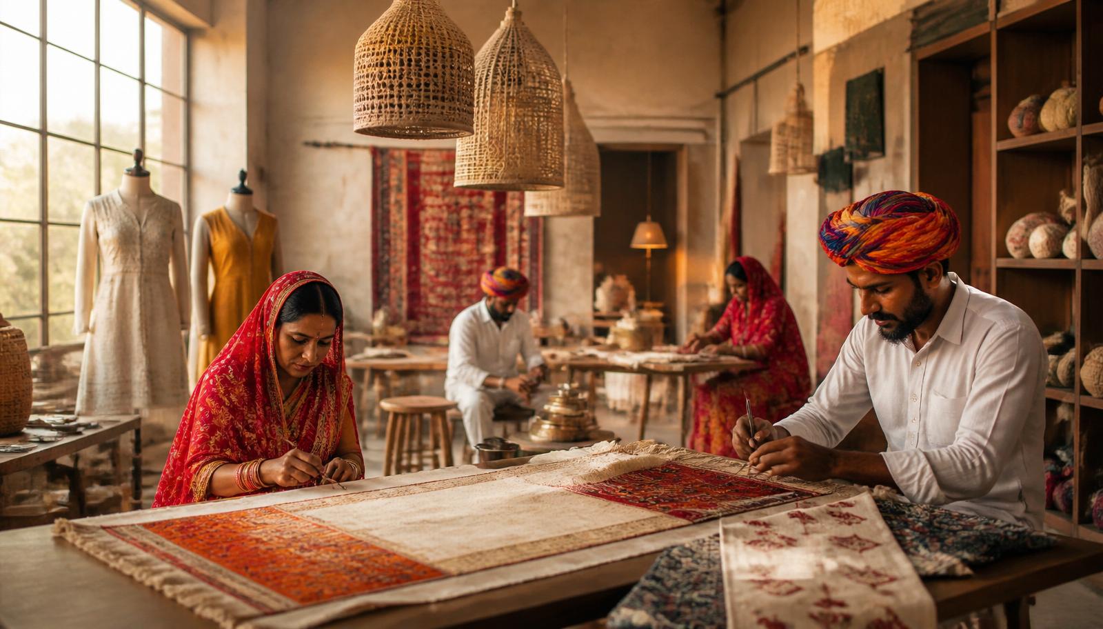 Rajasthani artisans working in a contemporary design studio