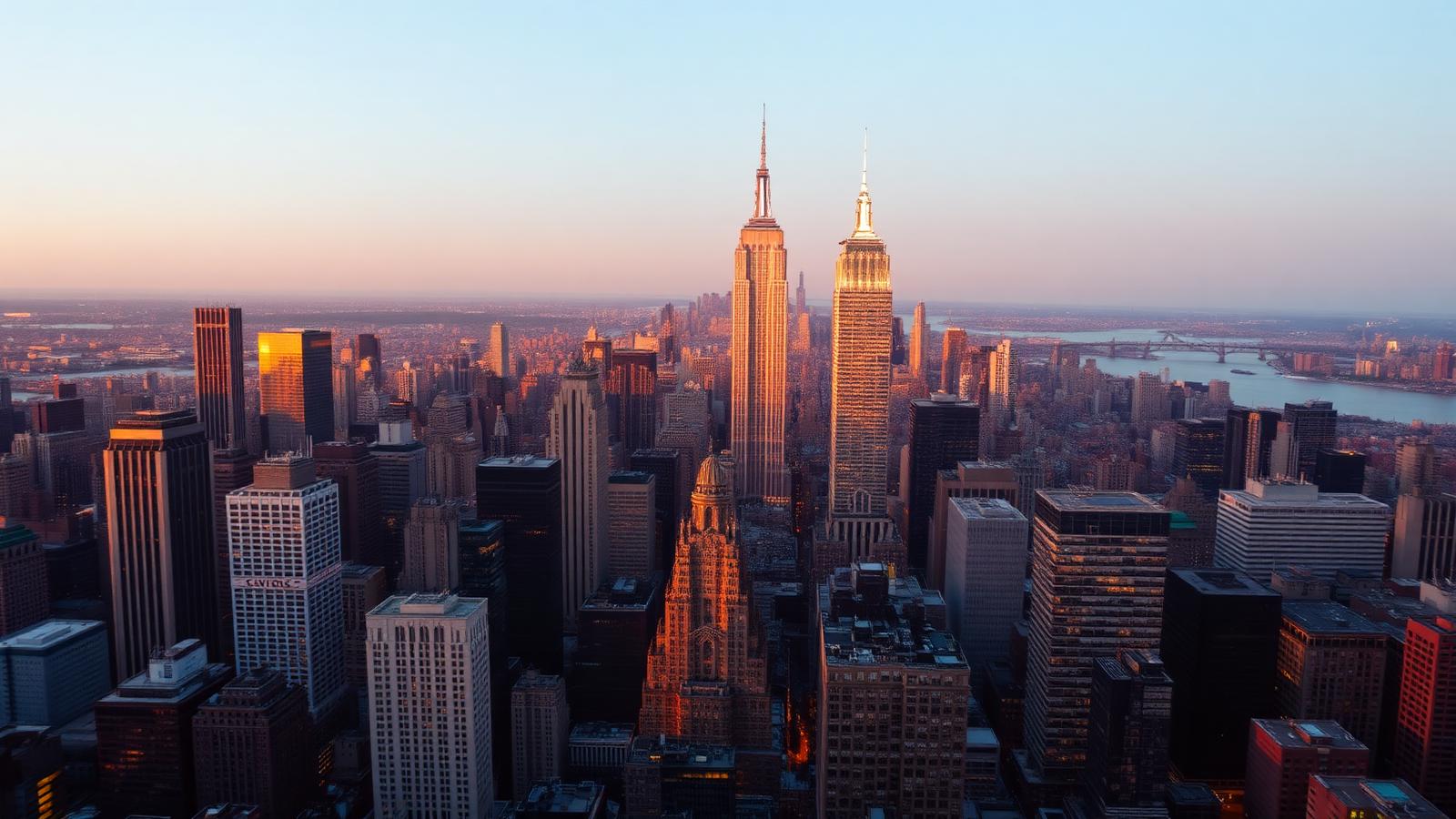 Manhattan skyline at golden hour
